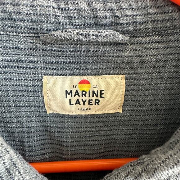 marine layer mens 100% cotton coastal button down shirt blue long sleeve size l - Picture 2 of 11